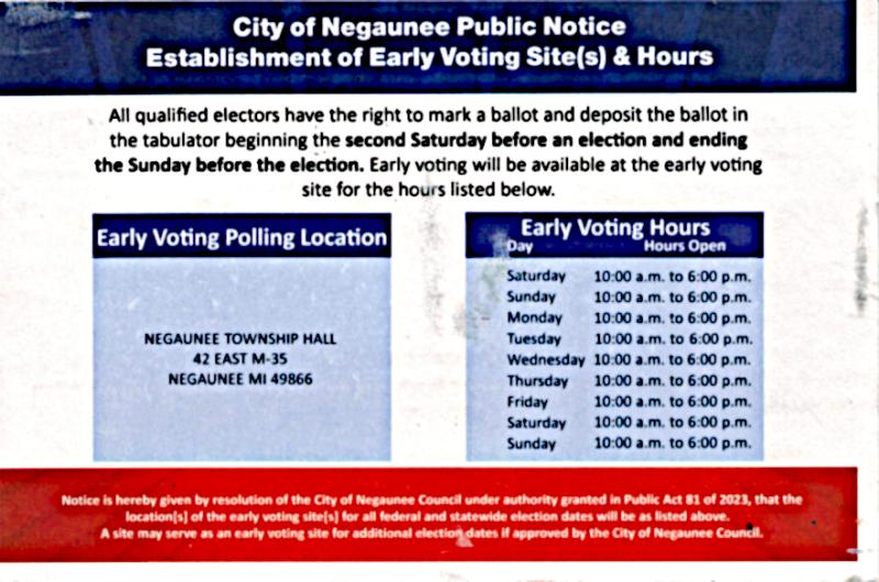 Notice Card - Early Voting Site and Hours